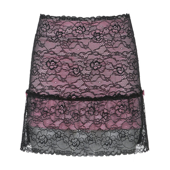 Lace Mesh See-through A-line Skirt
