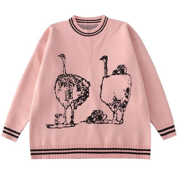 Kawaii Ostrich Pattern Knitted Sweater