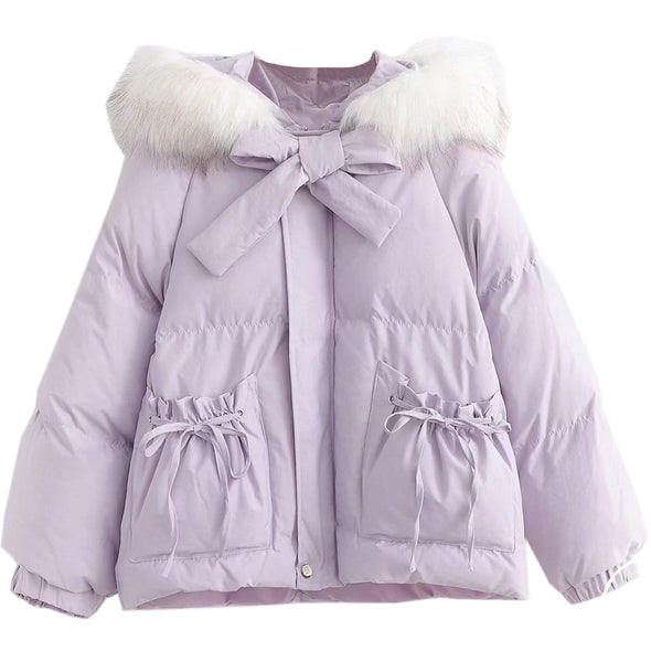 Kawaii Bowknot Plush Winter Coat