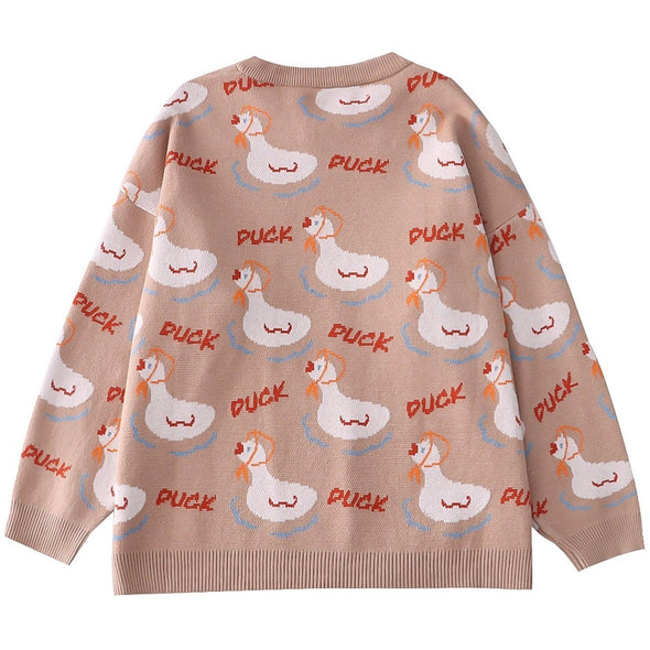 Kawaii Duck Pattern Full-print Knitted Sweater