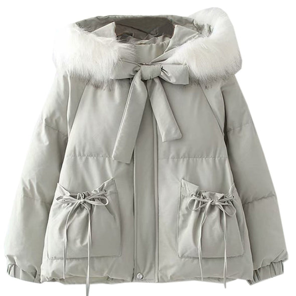 Kawaii Bowknot Plush Winter Coat
