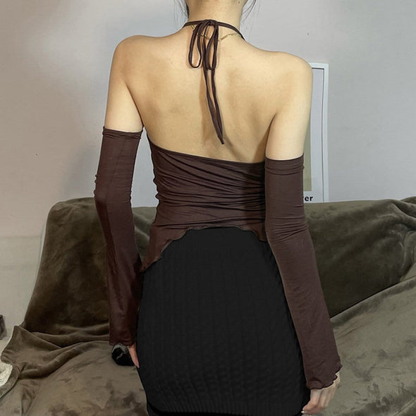 Sexy Backless Fake Two-Piece Halter Vest