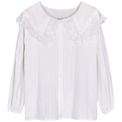Kawaii Solid Color Lace Doll Collar Long-sleeved Shirt