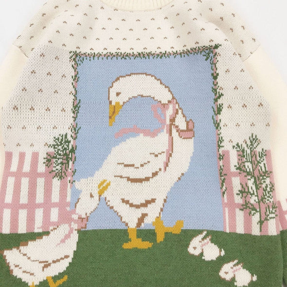 Kawaii Idyllic Swan Illustration Knitted Sweater