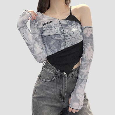 Sexy Irregular Off-shoulder Fake Two Long-sleeved T-shirts