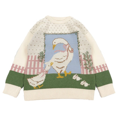 Kawaii Idyllic Swan Illustration Knitted Sweater