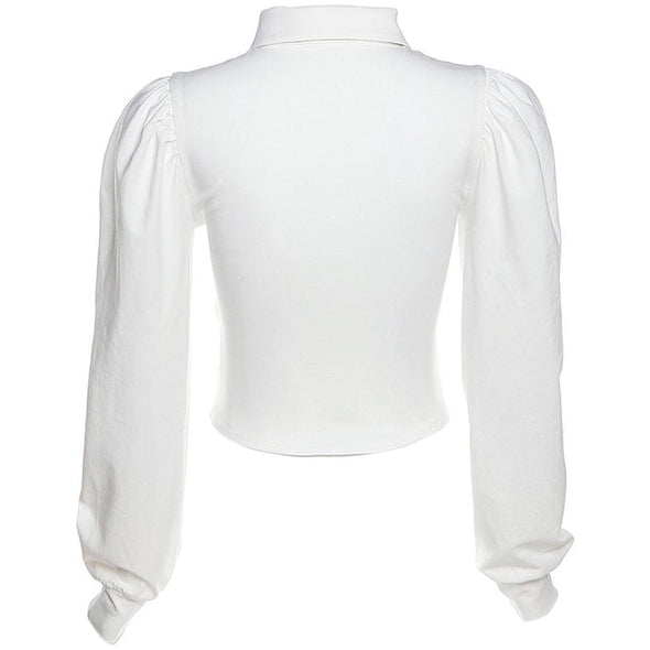 Solid Color Short Tie Polo Collar Long-sleeved Top