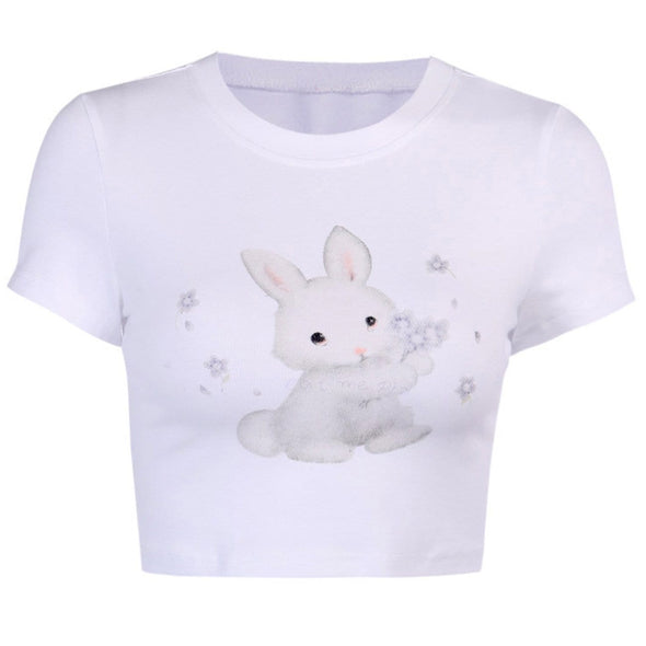 Gothic Rabbit Print Skinny Short-sleeved T-shirt
