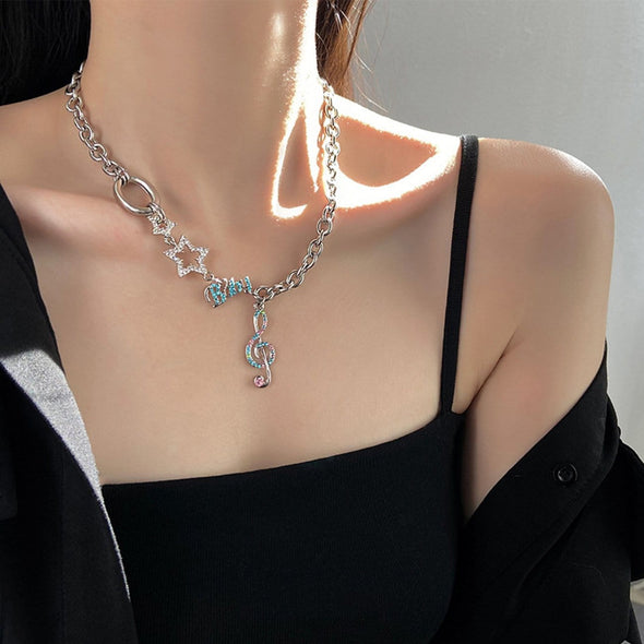 Five-pointed Star Musical Note Rhinestone Necklace