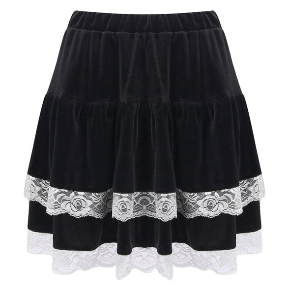 Gothic Lace Stitching Suede Skirt