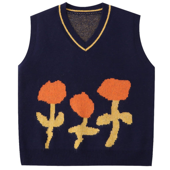 Kawaii Flower Pattern Knitted Sweater Vest