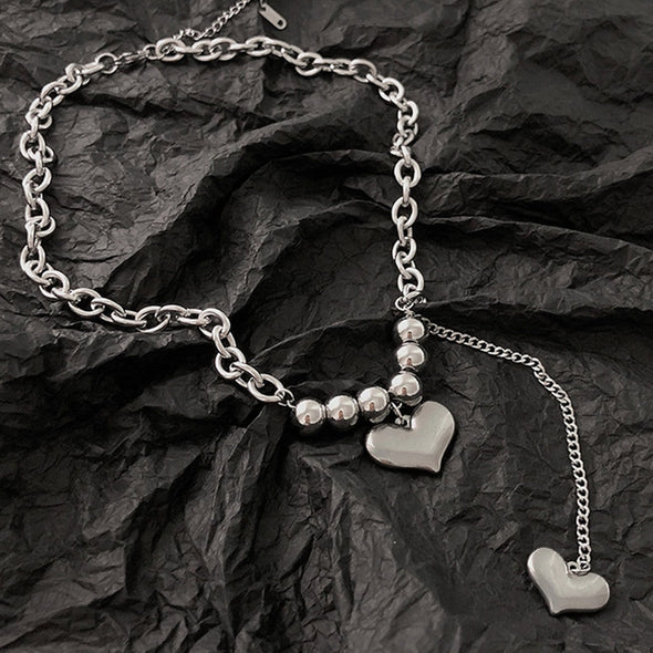 Double Peach Heart Three-dimensional Love Titanium Steel Necklace