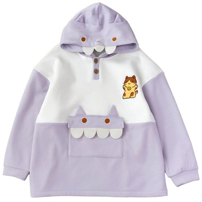 Kawaii Cute Cat Embroidered Big Pocket Hoodie