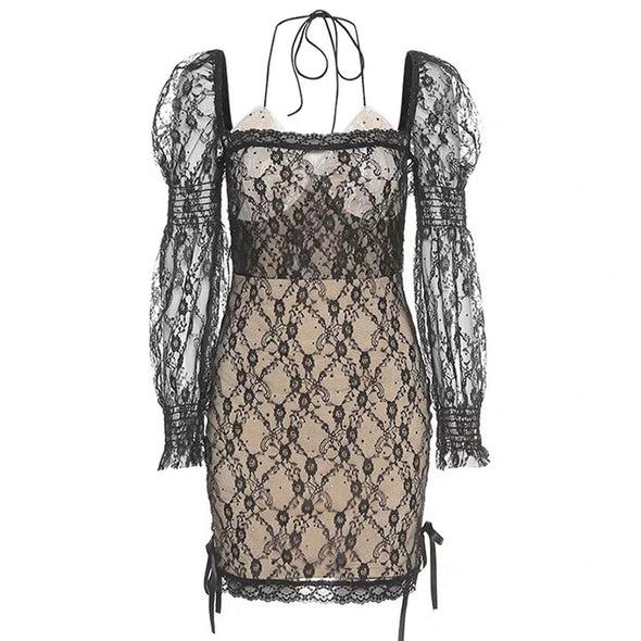 European and American Lace "Halterneck" Sexy Dress