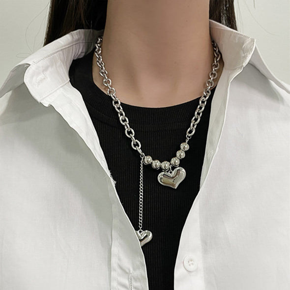 Double Peach Heart Three-dimensional Love Titanium Steel Necklace