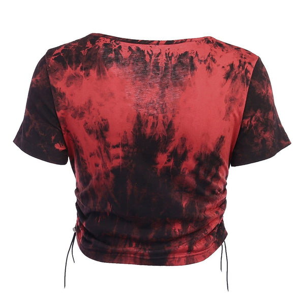 Tie-dye Chain-embellished Slim-fit Cropped Short-sleeved T-shirt