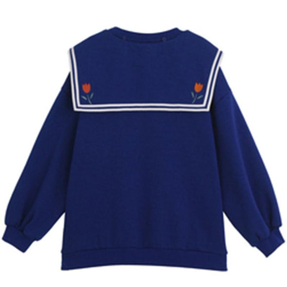 Kawaii Lamb Print Navy Collar Knitted Sweater