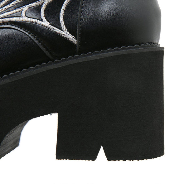 Platform Spider Web Embroidered Side Zip Martin Boots
