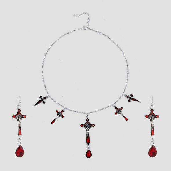 Gothic Halloween Cross Necklace and Earrings Two-piece Accessory