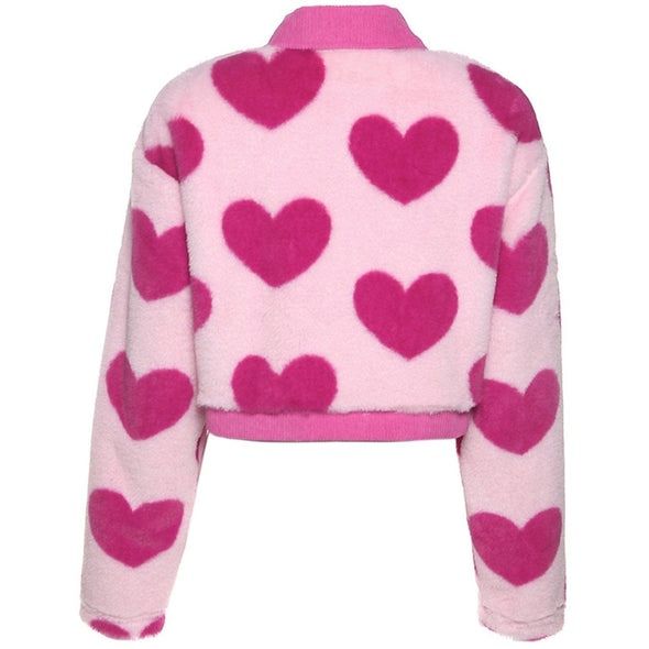 Love Heart Printed Plush Winter Coat