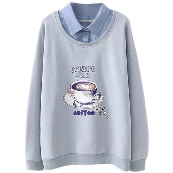 Kawaii Coffee Print Sweatshirt