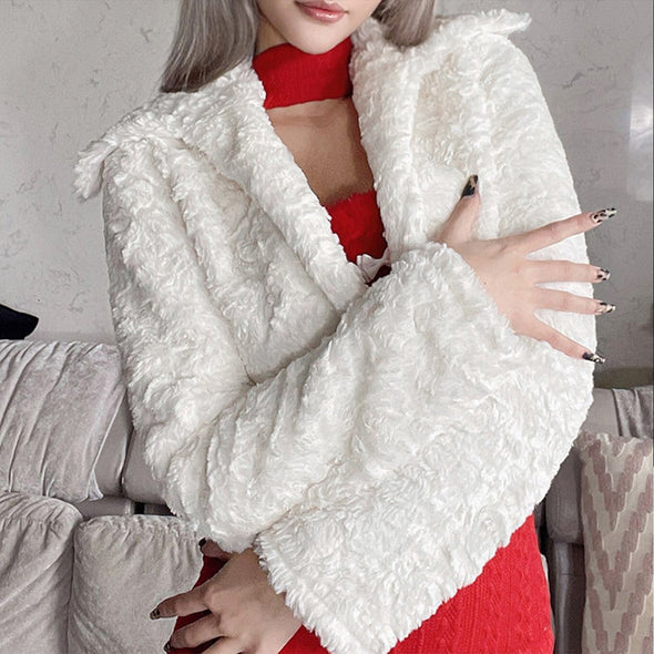 Long Sleeve Plush Coat Red Dress Sexy Suit