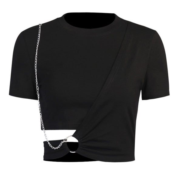 Dark Style High Waist Cropped Short-sleeved T-shirt