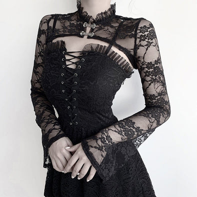 Stand-up Collar Flared Sleeve Lace Bottoming Shirt Top