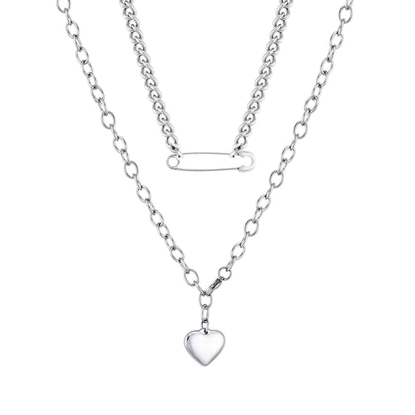 Love Pendant Paper Clip Double Layered Necklace