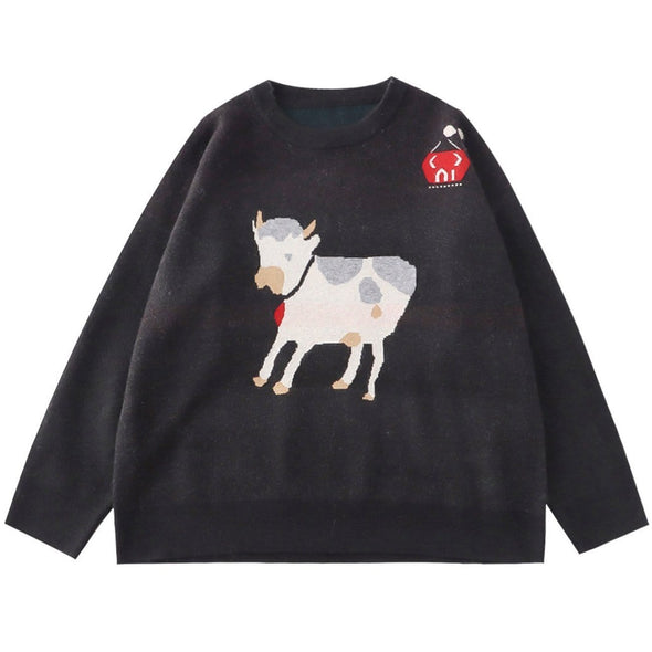 Kawaii Fun Cow Pattern Knitted Sweater