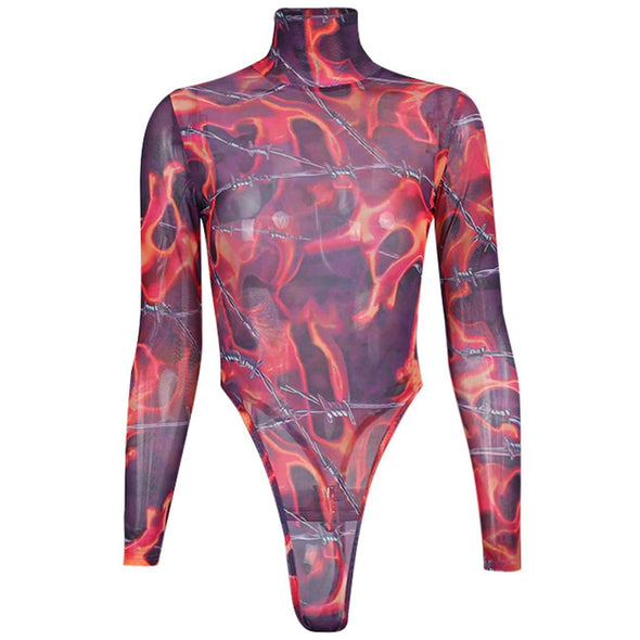 Gothic Dark Full Print Long-sleeved One-piece Suit