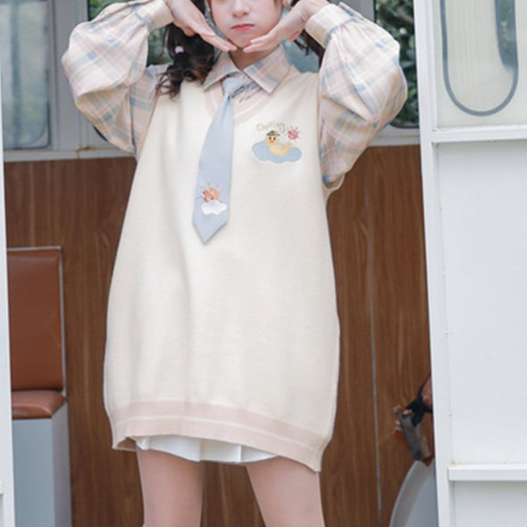 Kawaii Duck Embroidery Long-sleeved Shirt