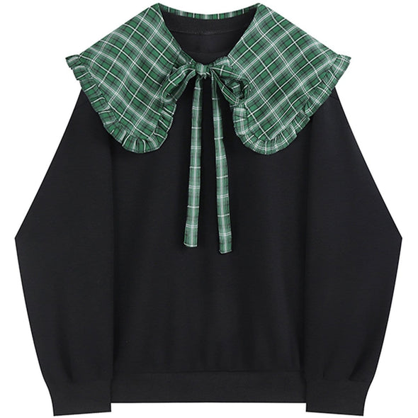 Kawaii Plaid Doll Collar Sweatshirt
