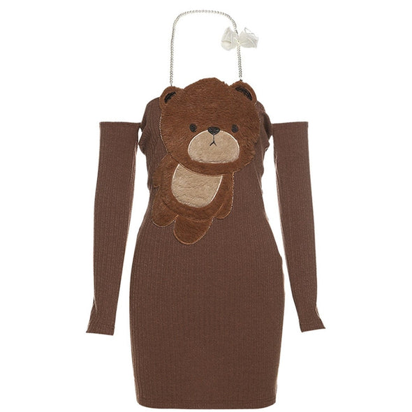 Halter Brown Bear Slim Dress