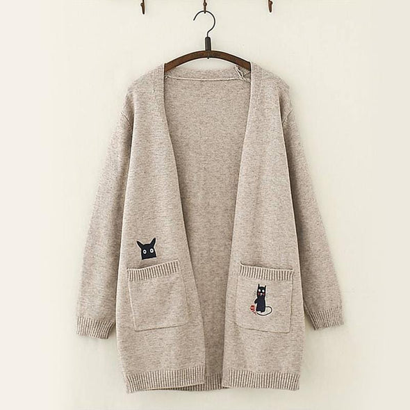 Cat And Mouse Embroidery Cardigan Sweater